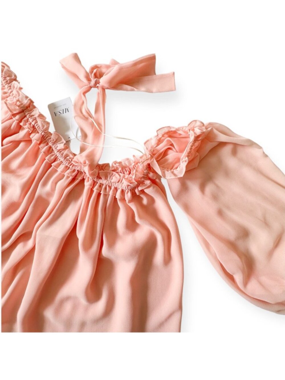 New with Tag MISA Pink Chiffon Lively Off the Shoulder Blouse, Size S - Picture 11 of 15